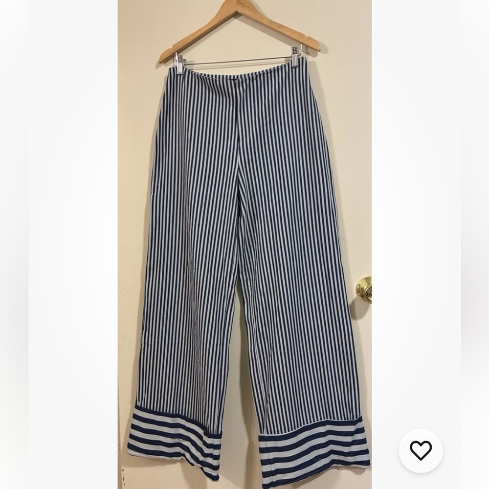 NWT Fashion Nova Jameson Navy Striped Mid Rise Wide Leg Pant Size M - Picture 4 of 8